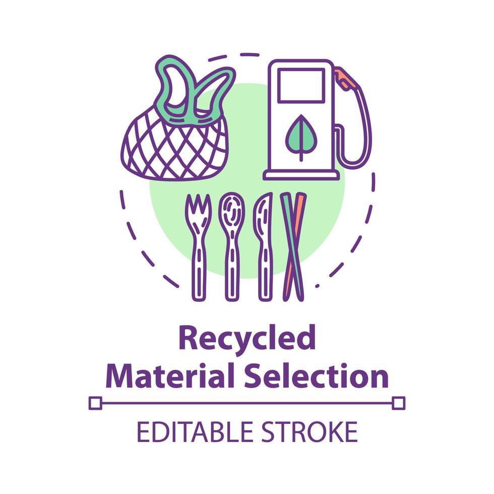 Recycled material selection concept icon. Environment protection. Garbage disposal and reuse. Eco products idea thin line illustration. Vector isolated outline RGB color drawing. Editable stroke