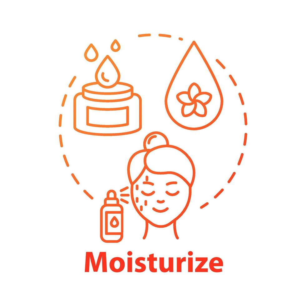 Moisturize skin, dermatology and skincare concept icon. Cosmetics, moisturisers, face skin care and beauty idea thin line illustration. Vector isolated outline RGB color drawing. Editable stroke