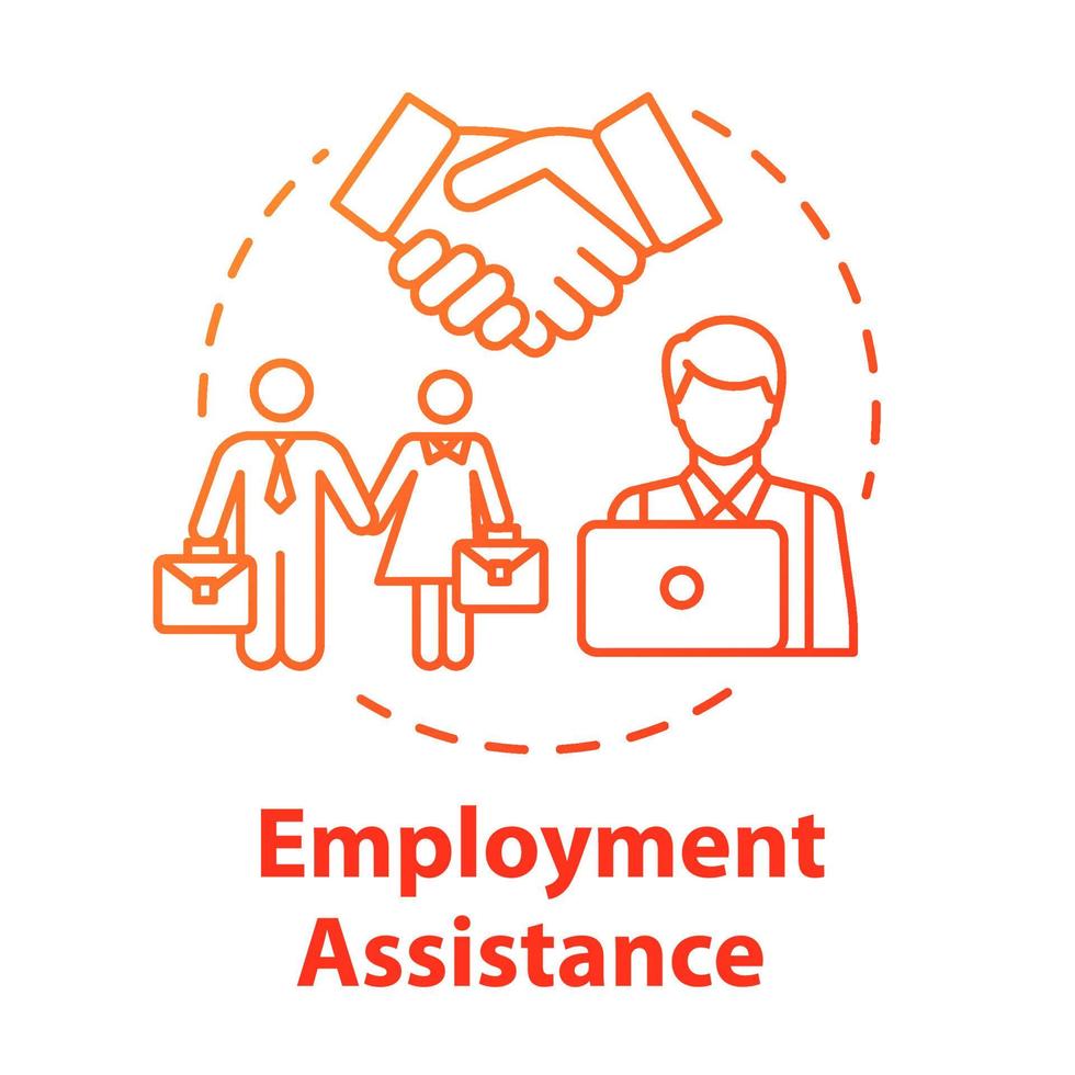 Employment assistance concept icon. Hiring for job position. Career application. Graduate support. Interview idea thin line illustration. Vector isolated outline RGB color drawing. Editable stroke