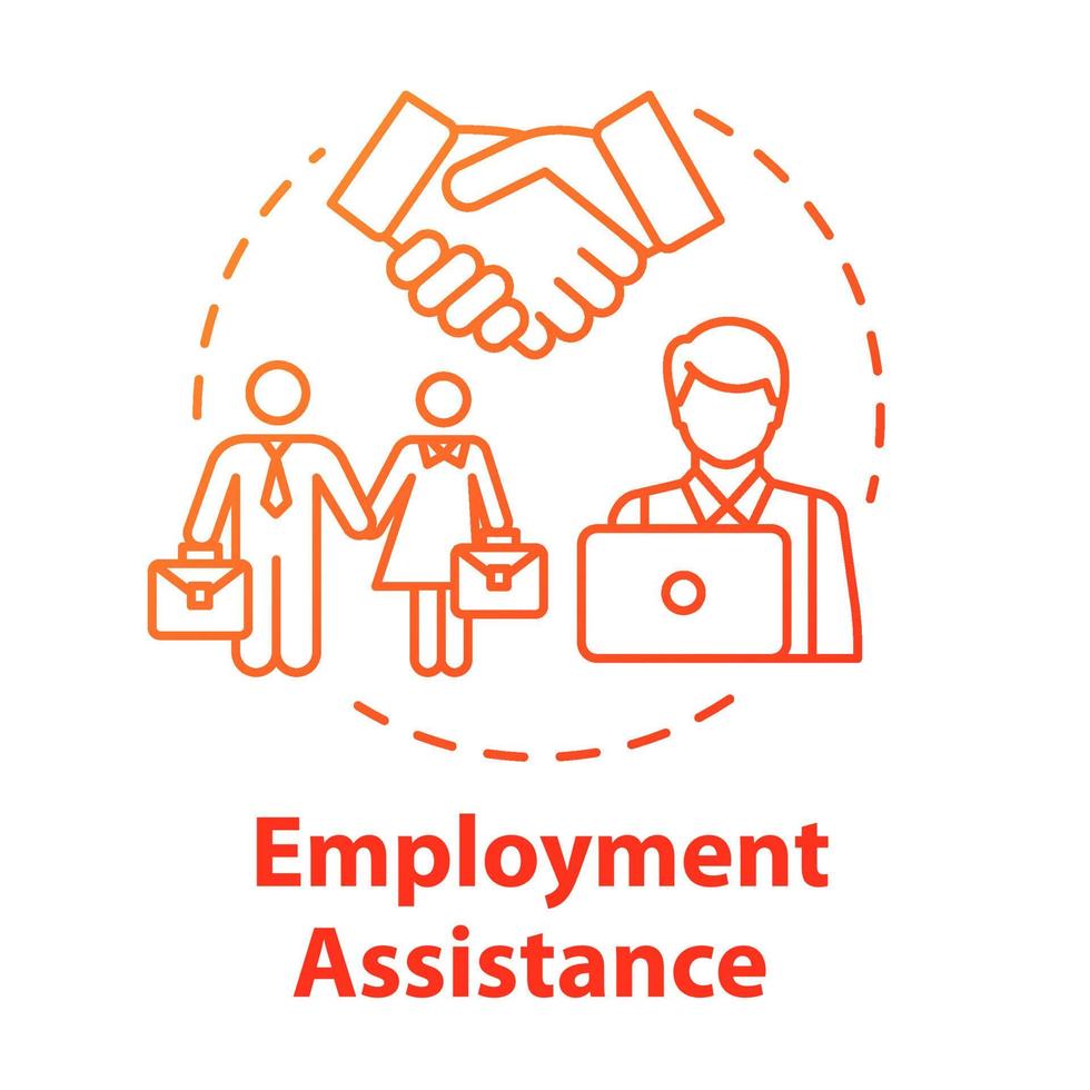 Employment assistance concept icon. Hiring for job position. Career application. Graduate support. Work idea thin line illustration. Vector isolated outline RGB color drawing. Editable stroke