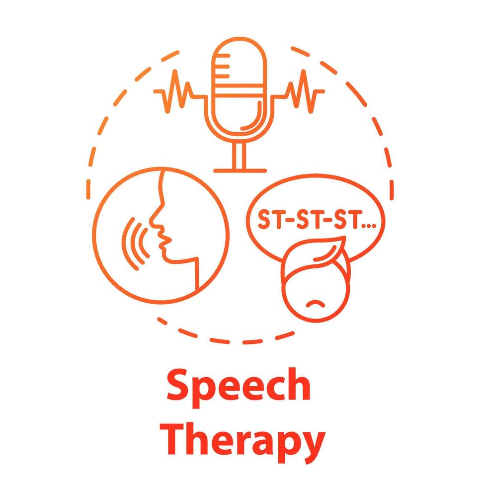 Speech therapy concept icon. Autism spectrum issue. Exercise for stuttering. Psychological aid. Pediatric help idea thin line illustration. Vector isolated outline RGB color drawing. Editable stroke