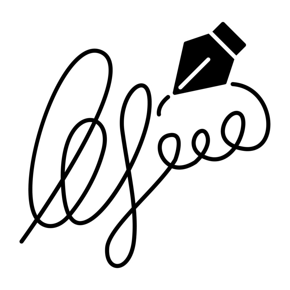 Signature black glyph icon. Handwriting. Autograph. Proof of identity. Evidence of consent. Apostille and legalization. Notary services. Silhouette symbol on white space. Vector isolated illustration