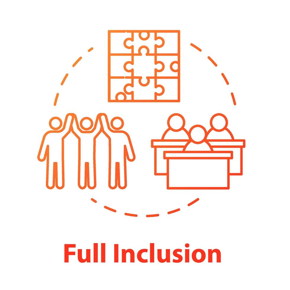 Full inclusion concept icon. Student group in class. Diverse community. Positive support. Inclusive education idea thin line illustration. Vector isolated outline RGB color drawing. Editable stroke