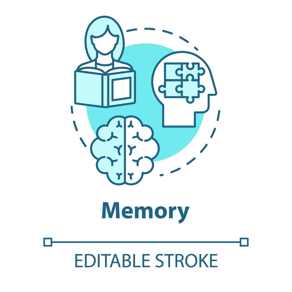 Memory concept icon. Receiving and storing information. Exam preparation. Brain informational processing system idea thin line illustration. Vector isolated outline RGB color drawing. Editable stroke