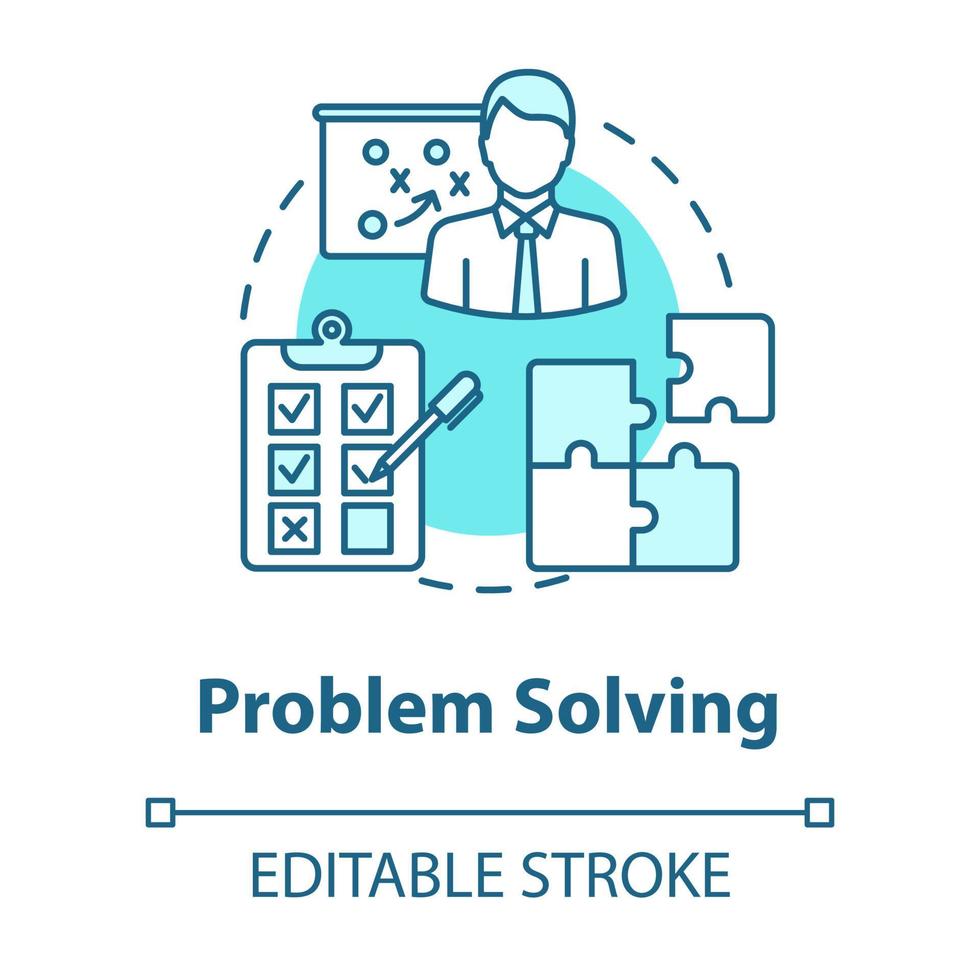 Problem solving concept icon. Planning, management. Way out of difficult situations. Decision making idea thin line illustration. Vector isolated outline RGB color drawing. Editable stroke