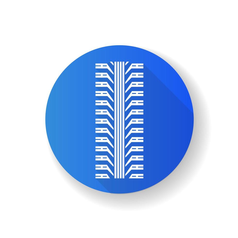 Tire tread blue flat design long shadow glyph icon. Detailed automobile, motorcycle tyre marks. Car wheel trace with thick grooves. Vehicle tire trail. Silhouette RGB color illustration vector