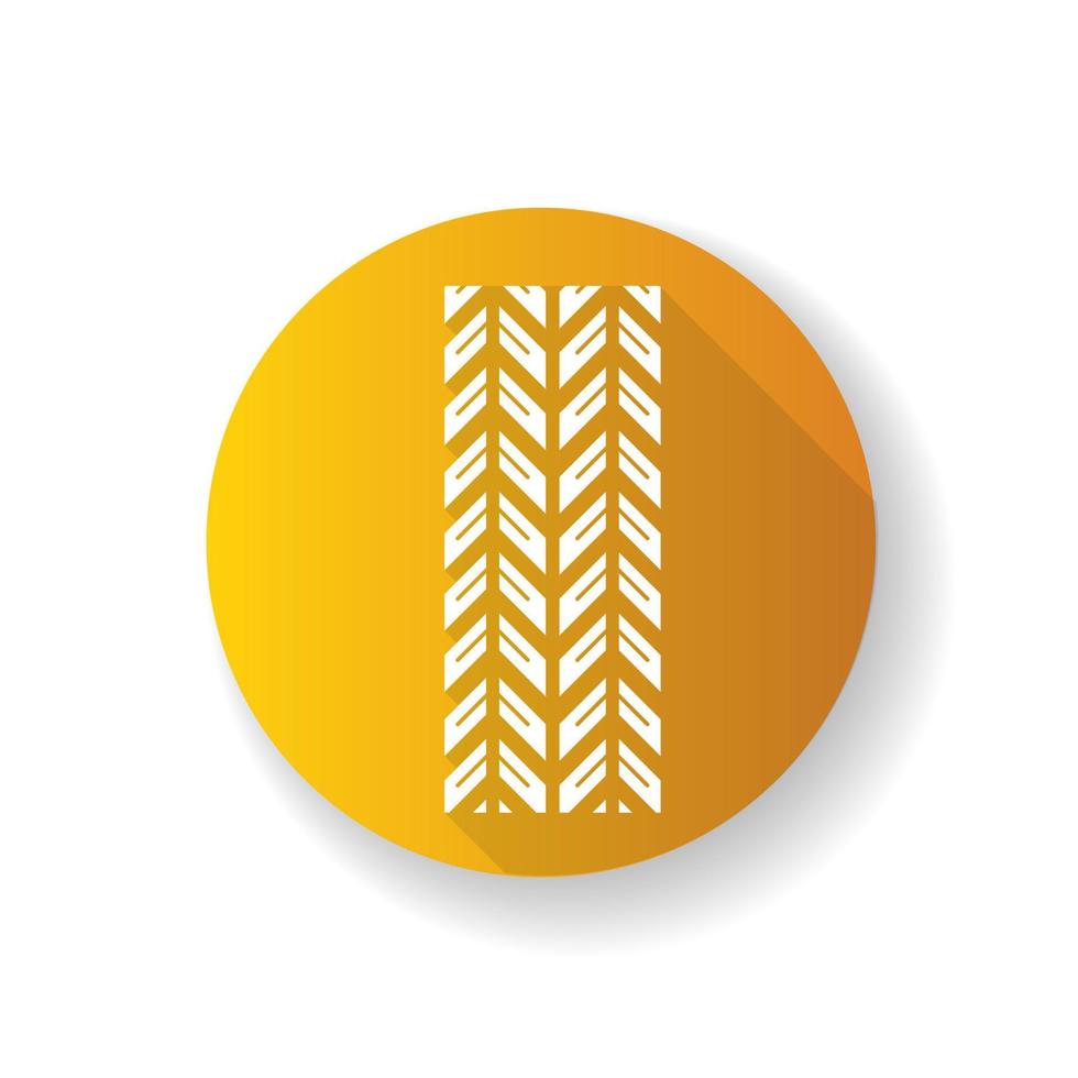 Track marks yellow flat design long shadow glyph icon. Detailed automobile, motorcycle tyre traces. Car winter wheel print. All-terrain vehicle tire trail. Silhouette RGB color illustration vector