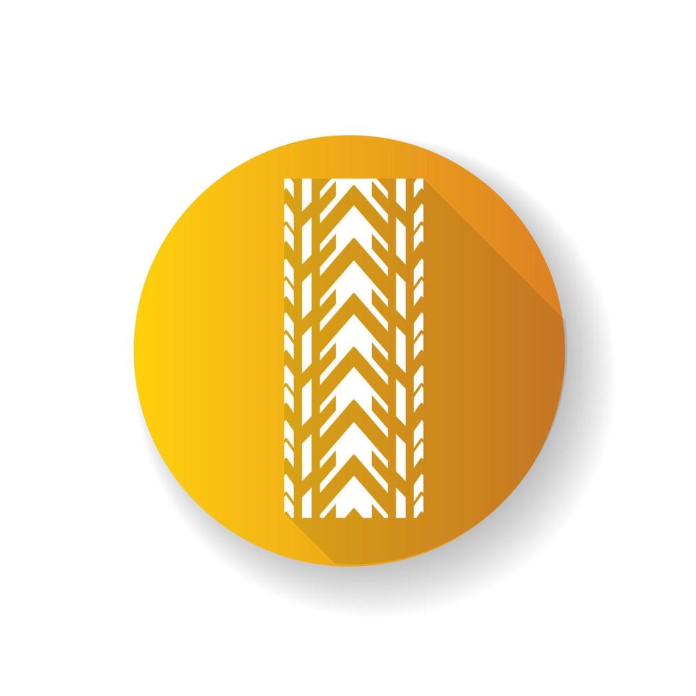 Track tread yellow flat design long shadow glyph icon. Detailed automobile, motorcycle tyre marks. Car winter wheel print. All-terrain vehicle tire trail. Silhouette RGB color illustration vector