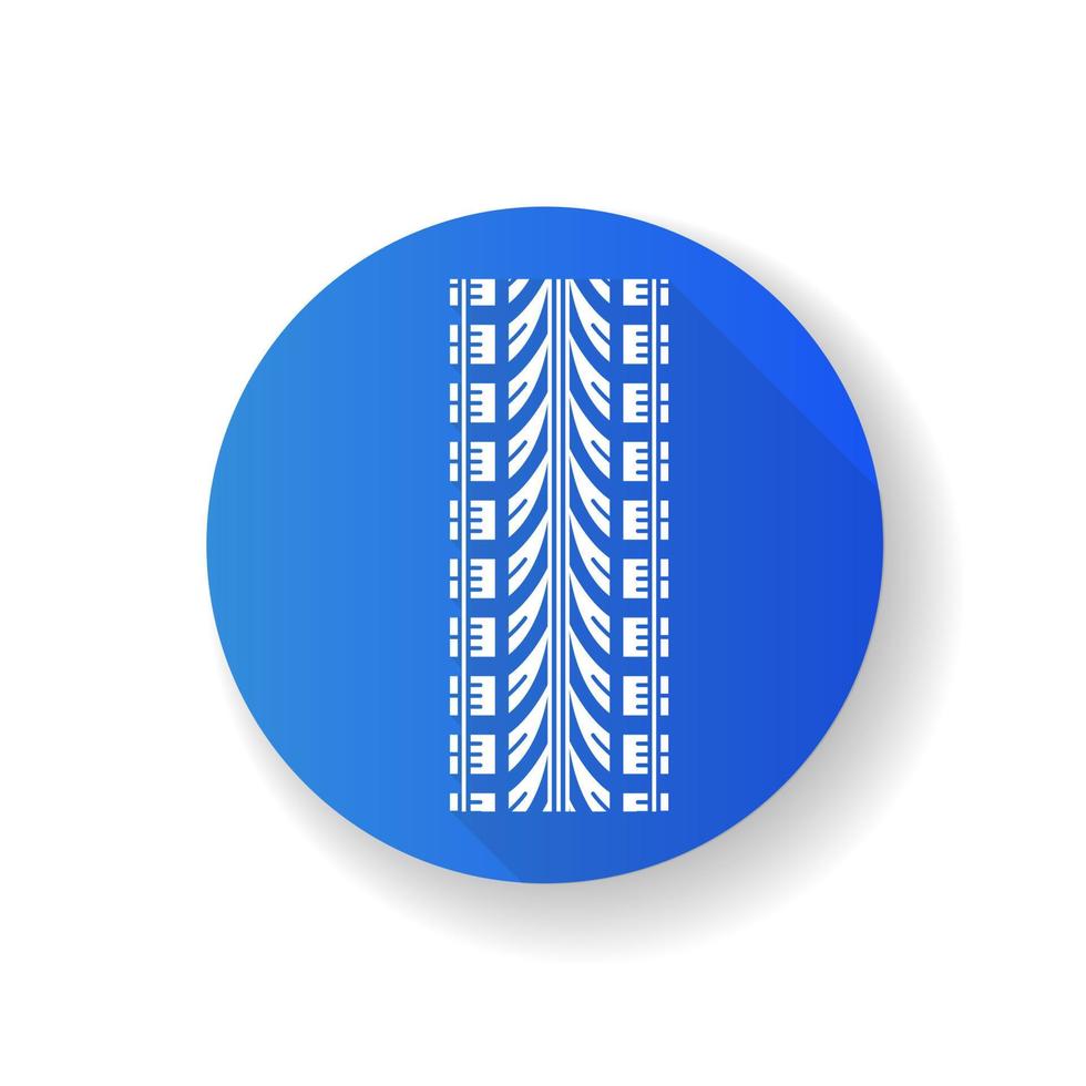Wheel traces blue flat design long shadow glyph icon. Detailed automobile, motorcycle tyre marks. Car wheel print with thick grooves. Vehicle tire trail. Silhouette RGB color illustration vector