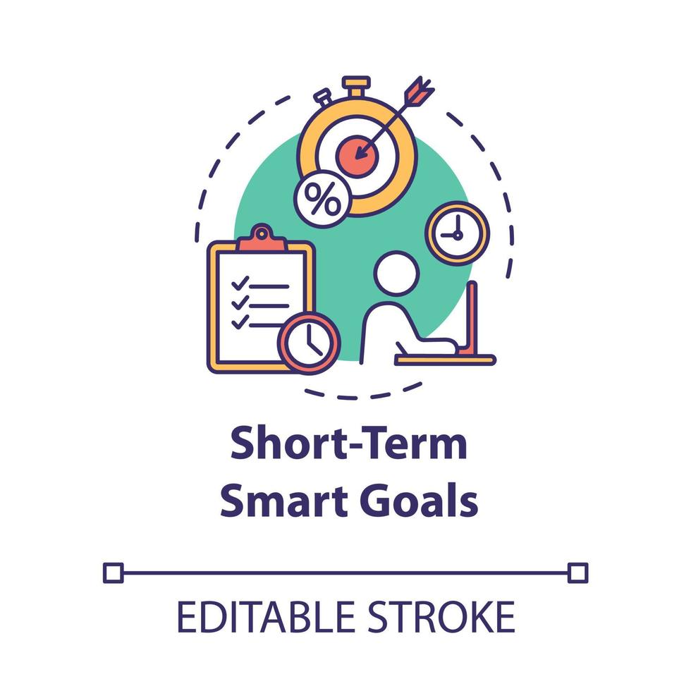 Short-term smart goals concept icon. Setting deadlines for projects. Building business. Planning idea thin line illustration. Vector isolated outline RGB color drawing. Editable stroke