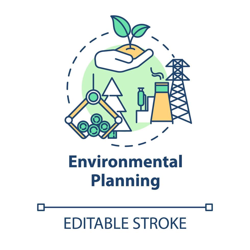 Environmental planning concept icon. Building construction. Eco-friendly city. Landscape use idea thin line illustration. Vector isolated outline RGB color drawing. Editable stroke