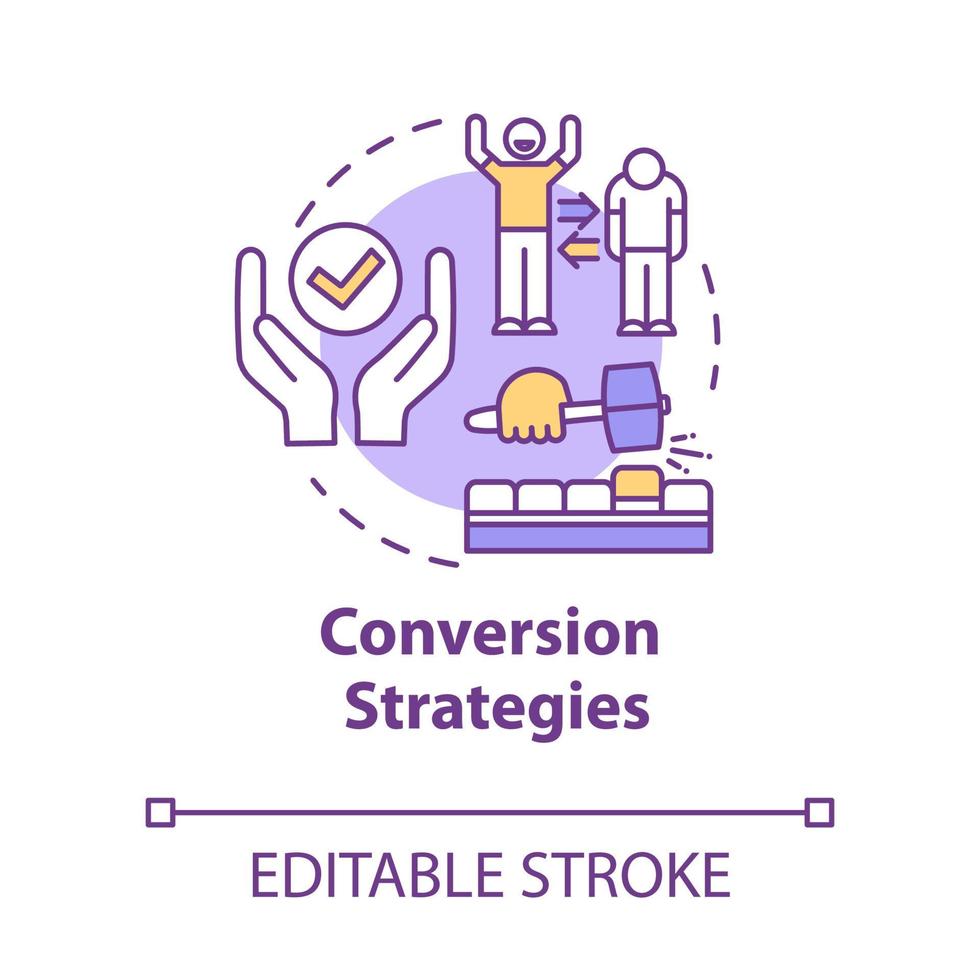 Conversion strategies concept icon. Generating lead customers. Retail and e-commerce. Marketing idea thin line illustration. Vector isolated outline RGB color drawing. Editable stroke