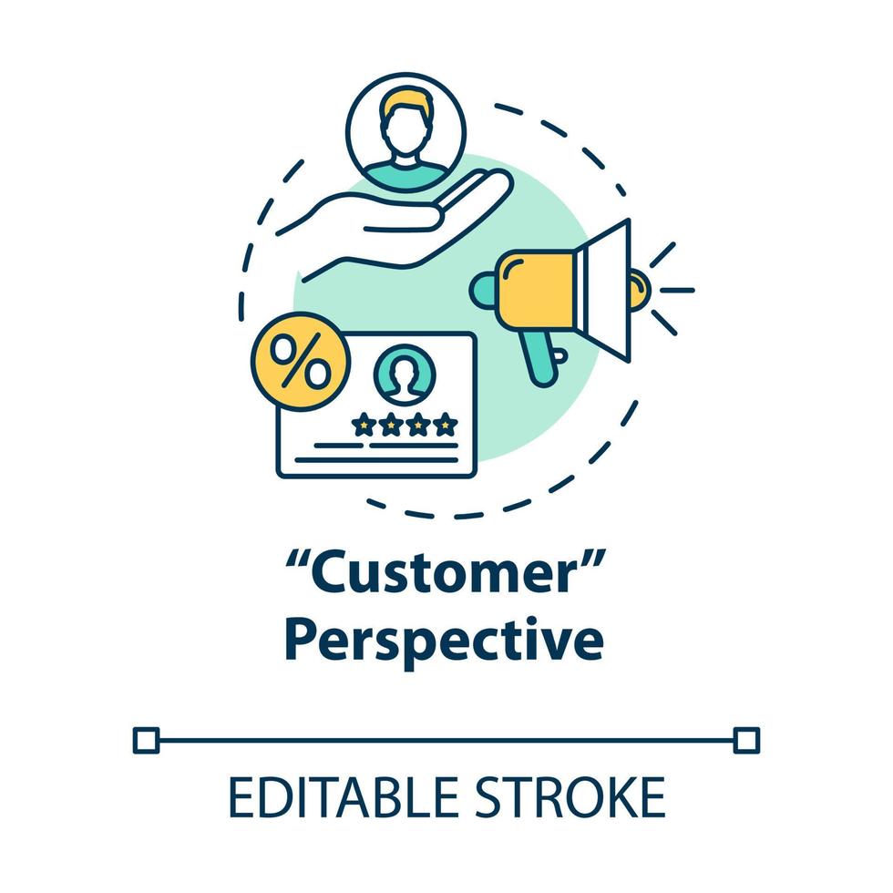 Customer perspective concept icon. Potential clients. Building audience. Sales prospect. Market share growth idea thin line illustration. Vector isolated outline RGB color drawing. Editable stroke