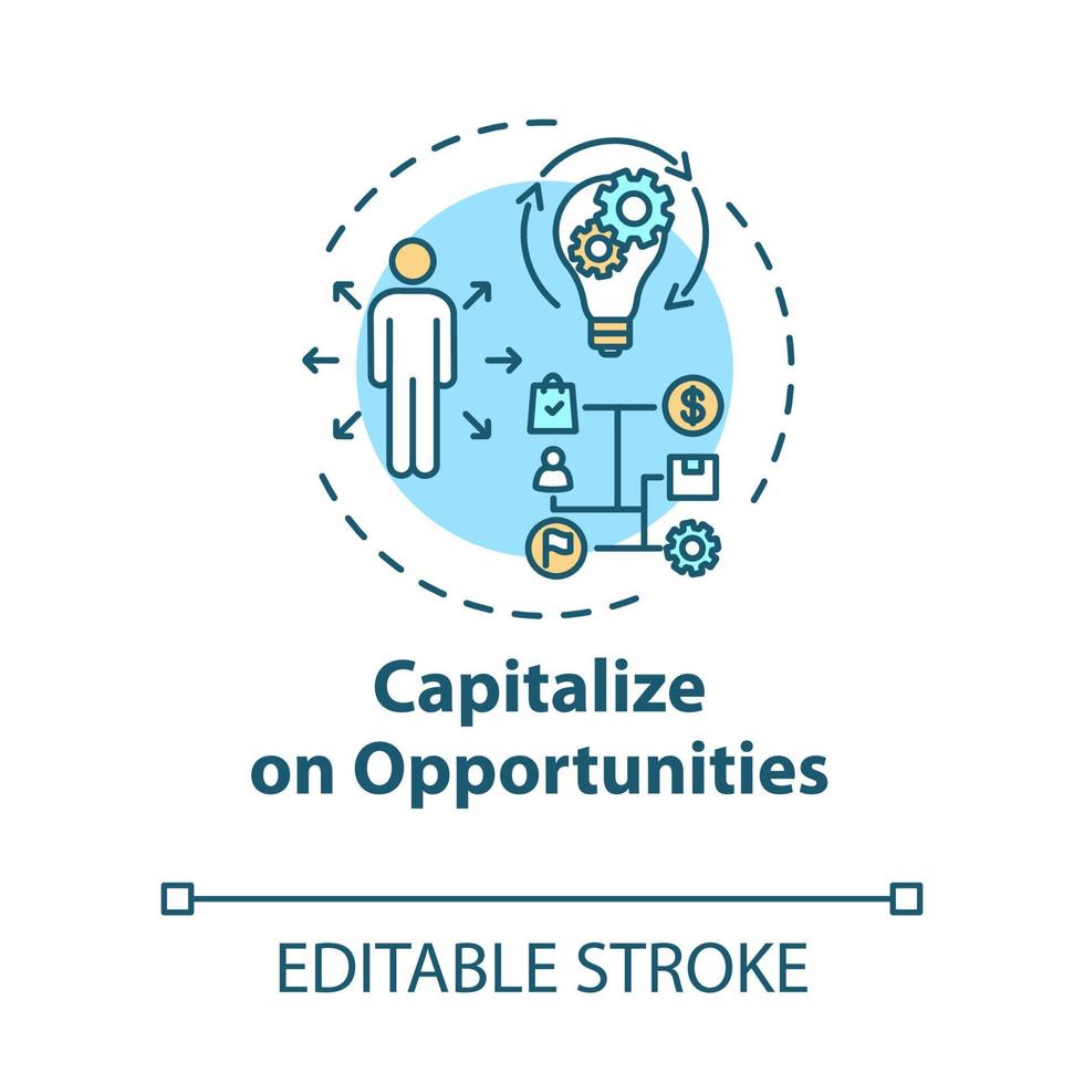 Capitalize on opportunities concept icon. Take challenge. Set priorities. Efficient performance. SWOT strategy idea thin line illustration. Vector isolated outline RGB color drawing. Editable stroke