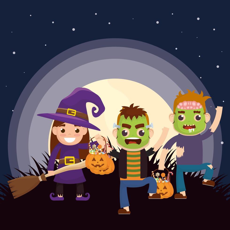 little kids with disguise characters vector