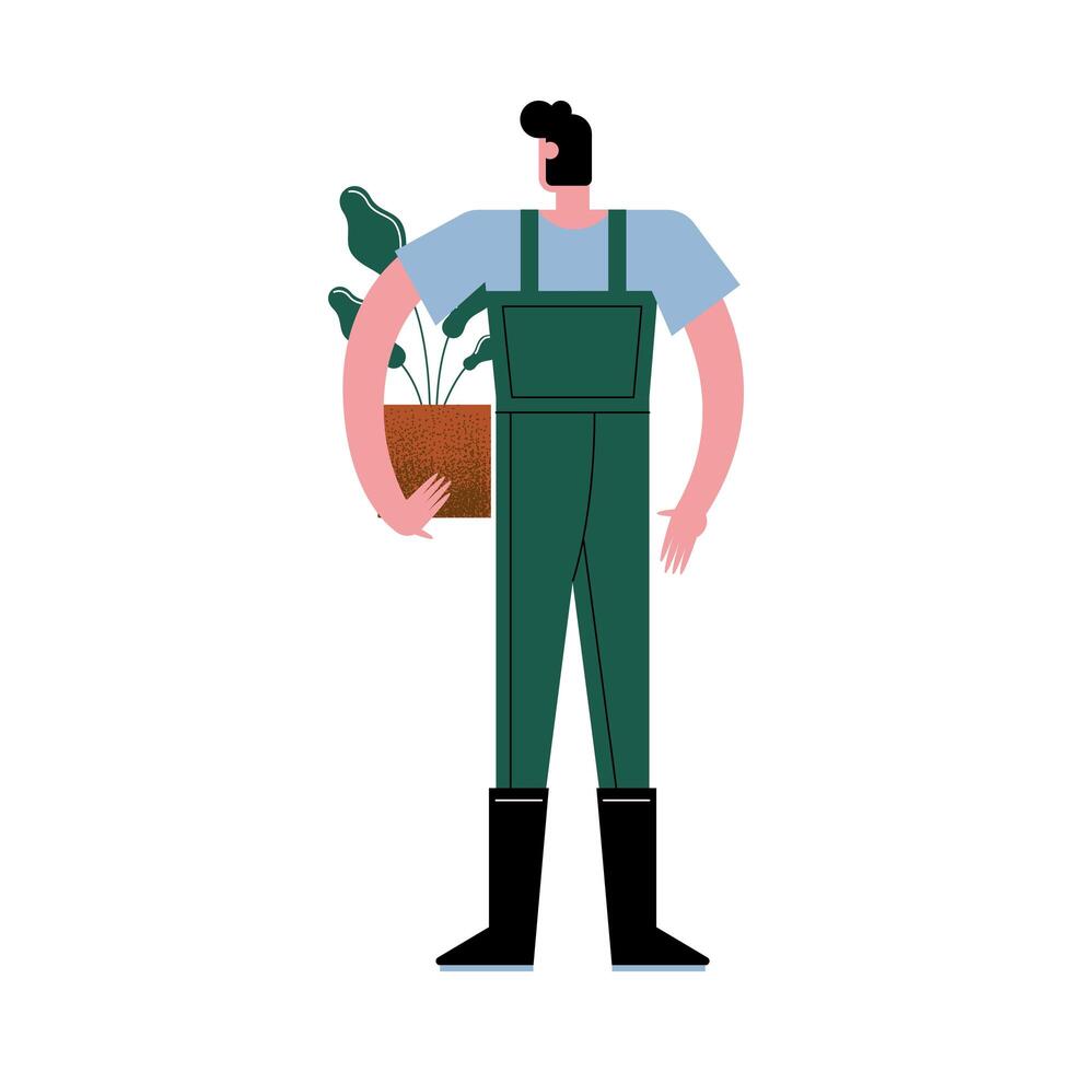 farmer with houseplant vector