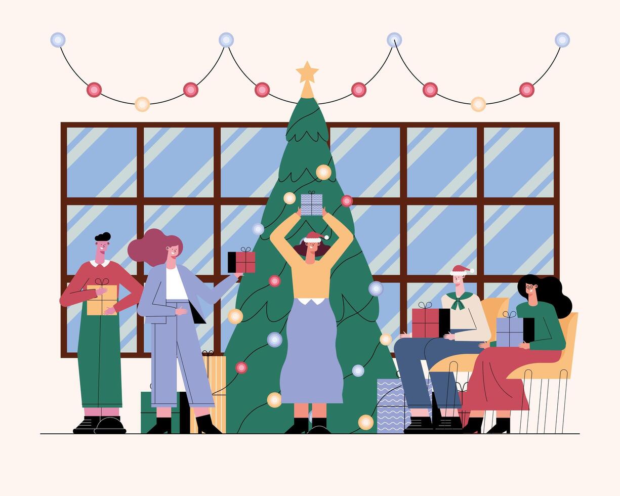 humans celebrating christmas vector