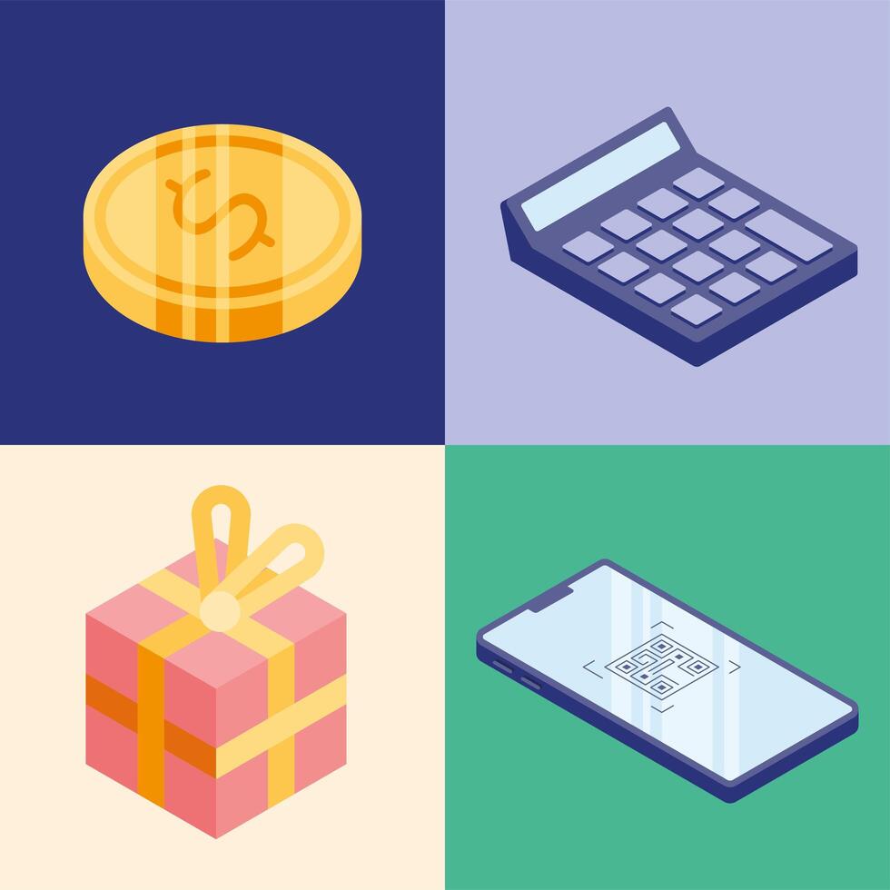 cuatro iconos de negocios móviles vector