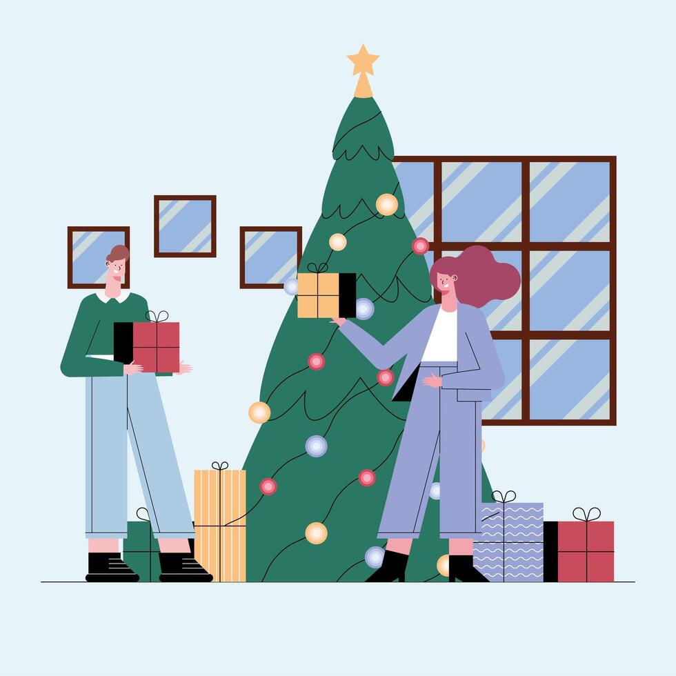 couple celebrating christmas vector