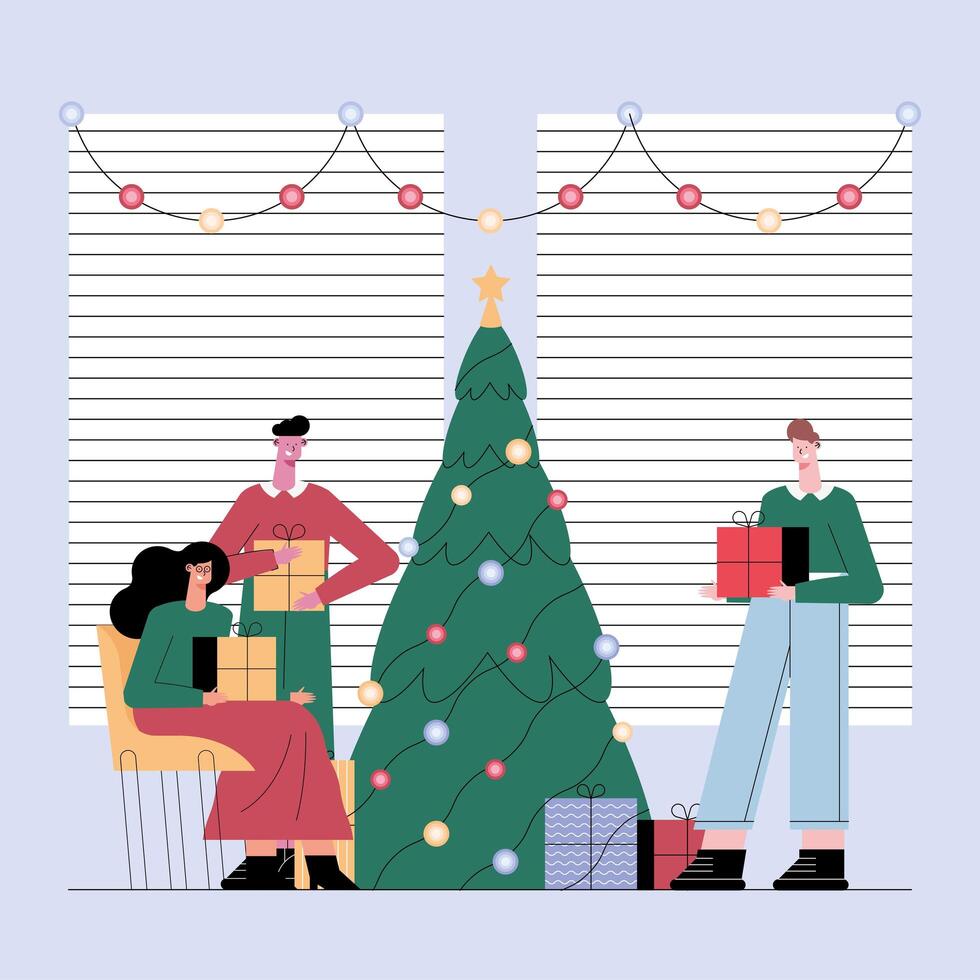 workers celebrating christmas vector