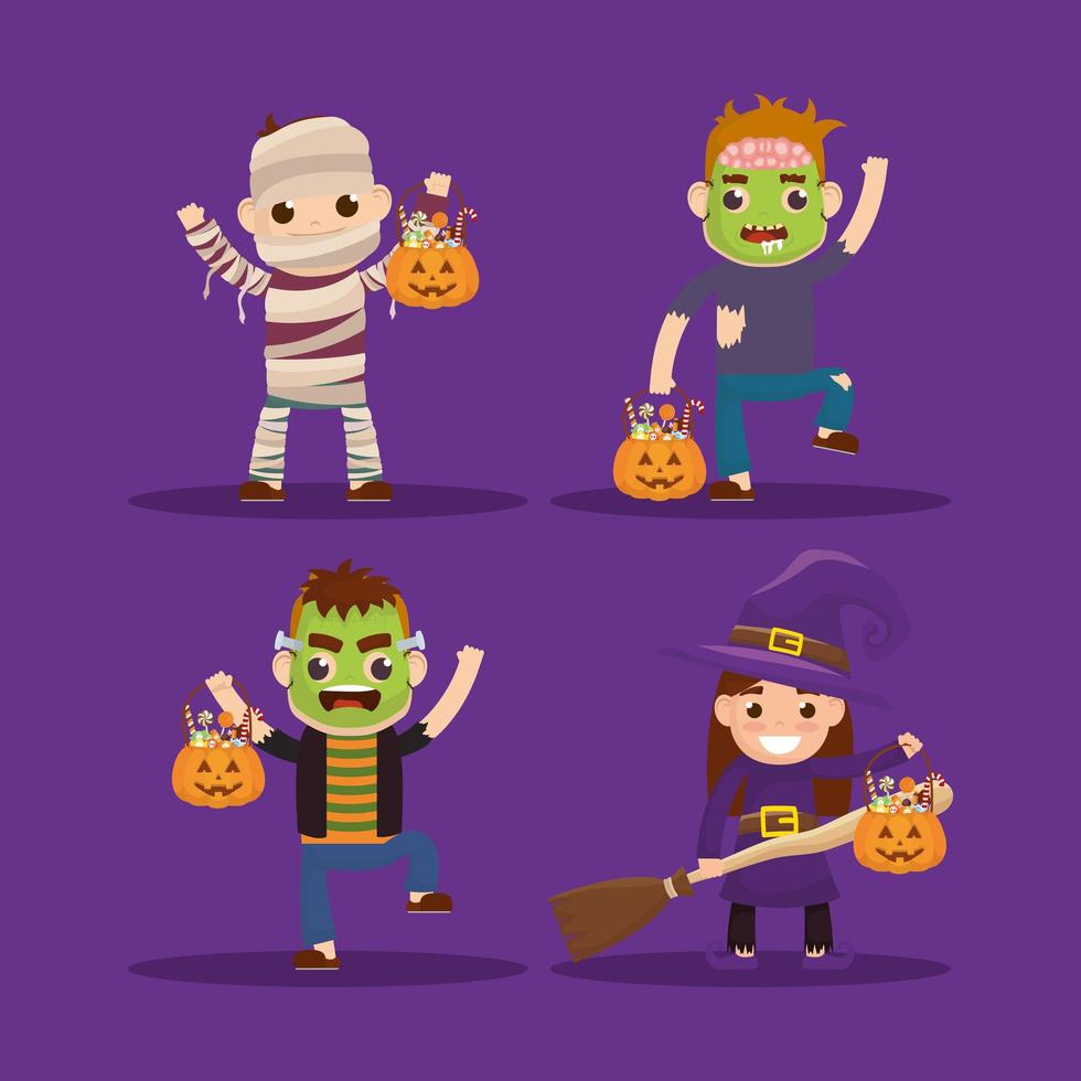little kids with disguise characters vector