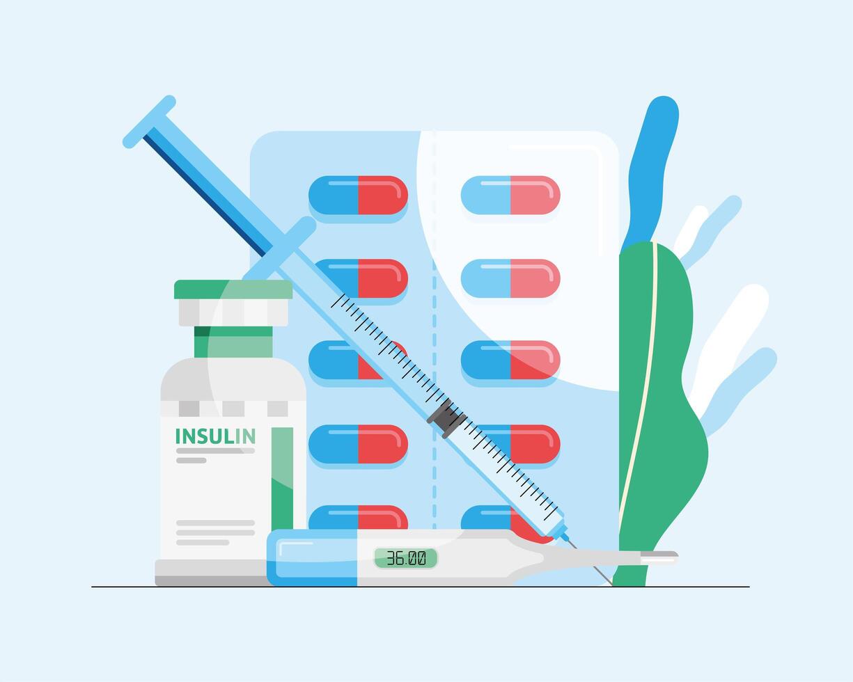 insuline and medicine icons vector