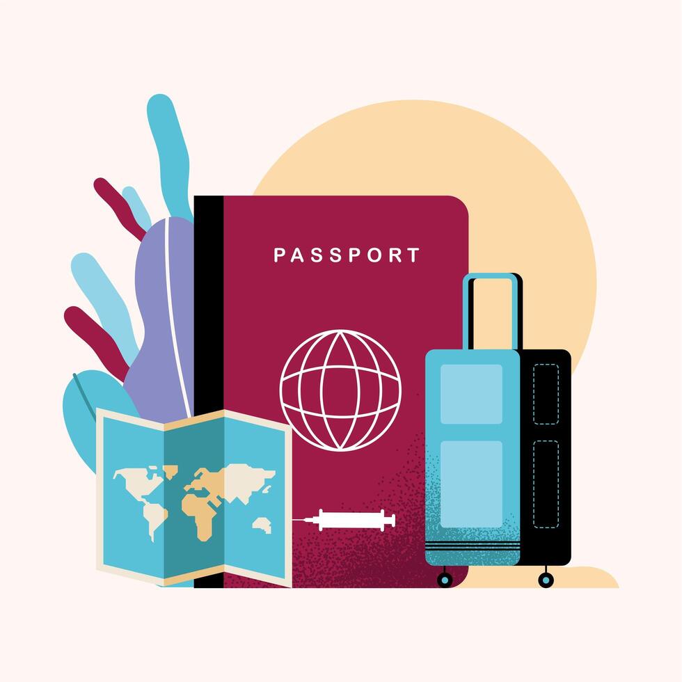 health passport and suitcase vector