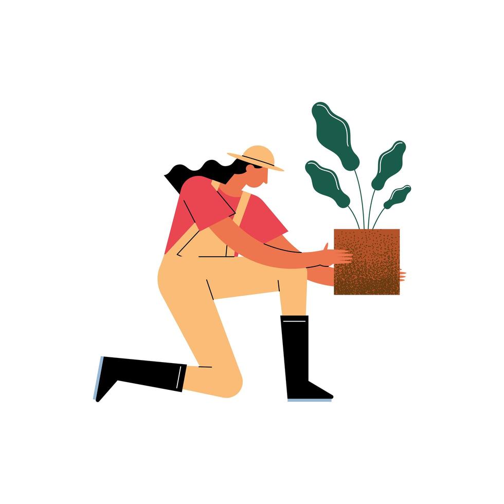 female farmer with houseplant vector