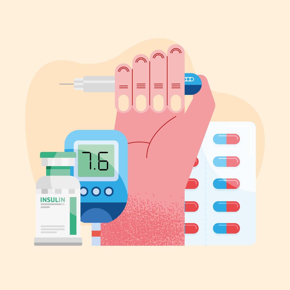 hand with insuline icons vector