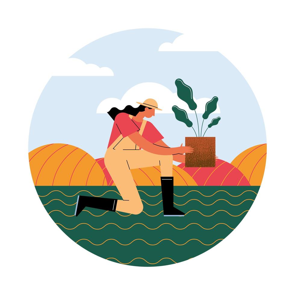 female farmer planting vector