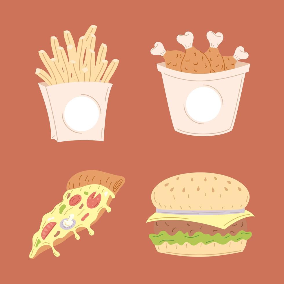 four fast foods vector