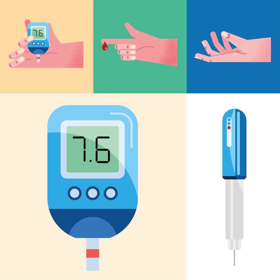 five glucose monitors icons vector