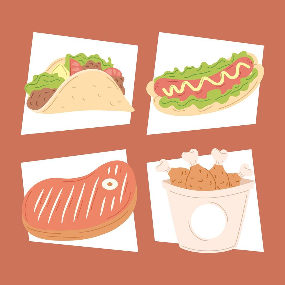 four delicious foods vector