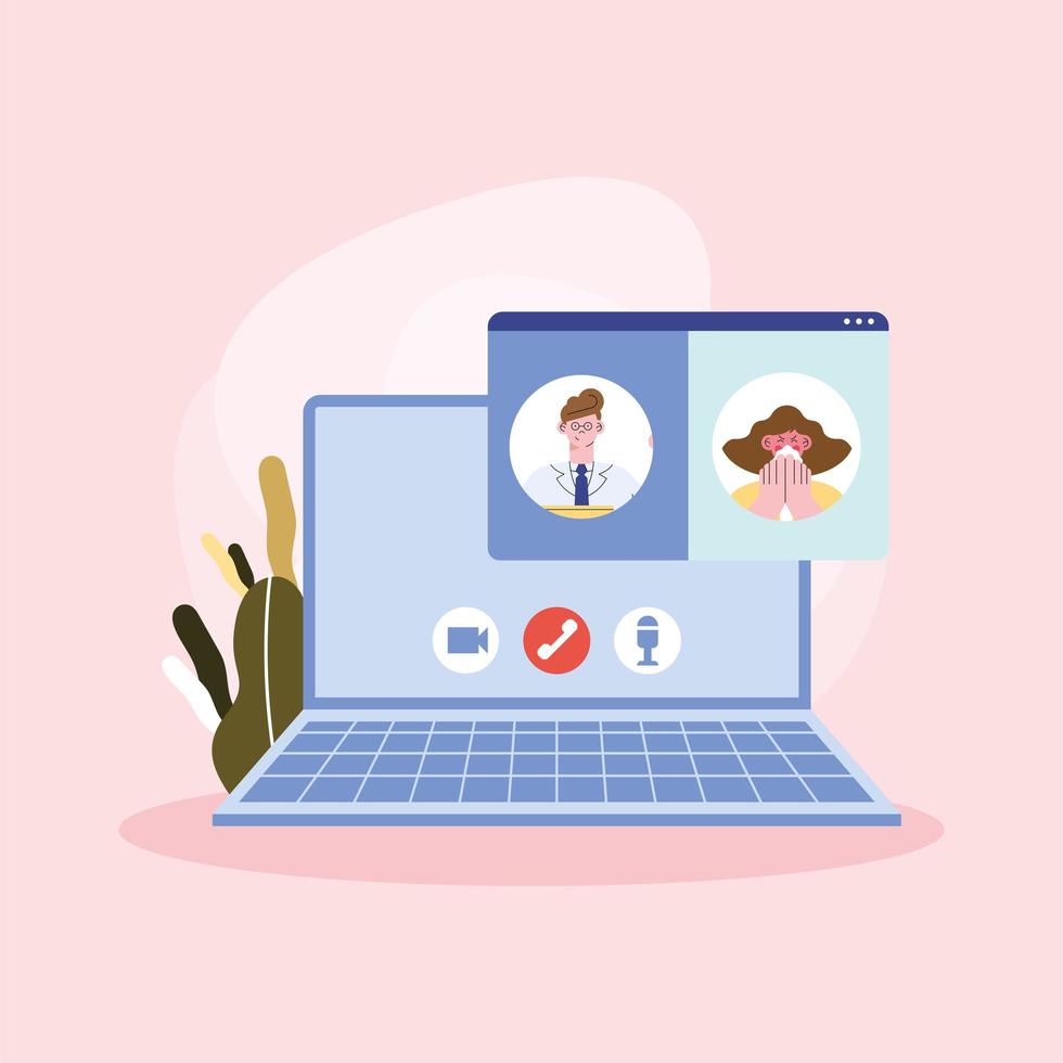 doctor and patient in laptop vector
