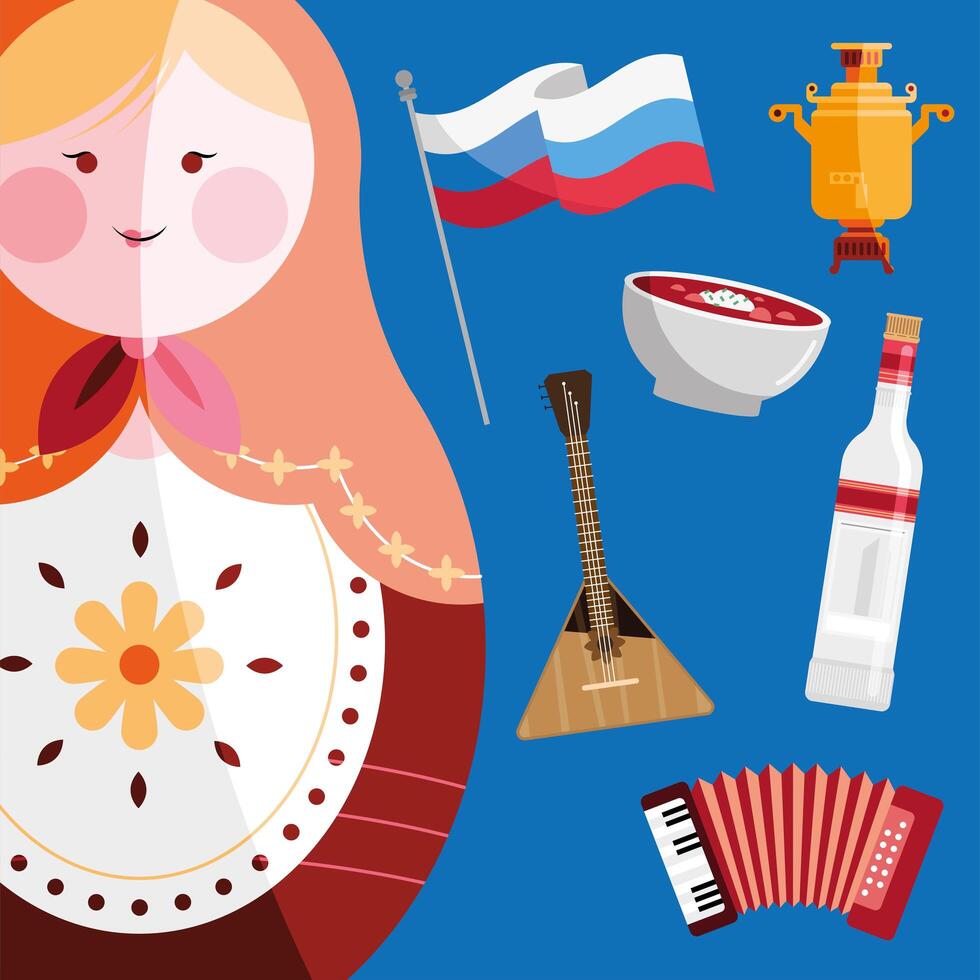 matryoshka and russia icons vector