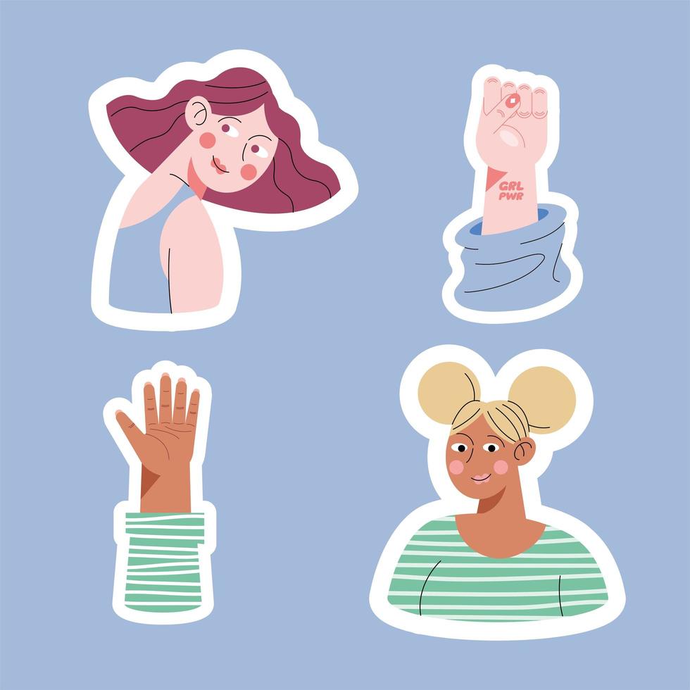 cuatro iconos de poder femenino vector