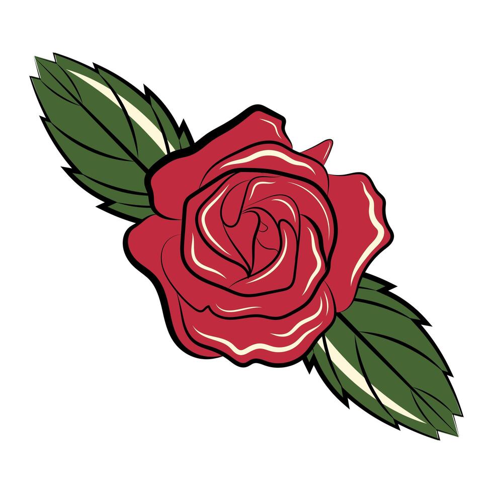 rose and leafs sticker vector