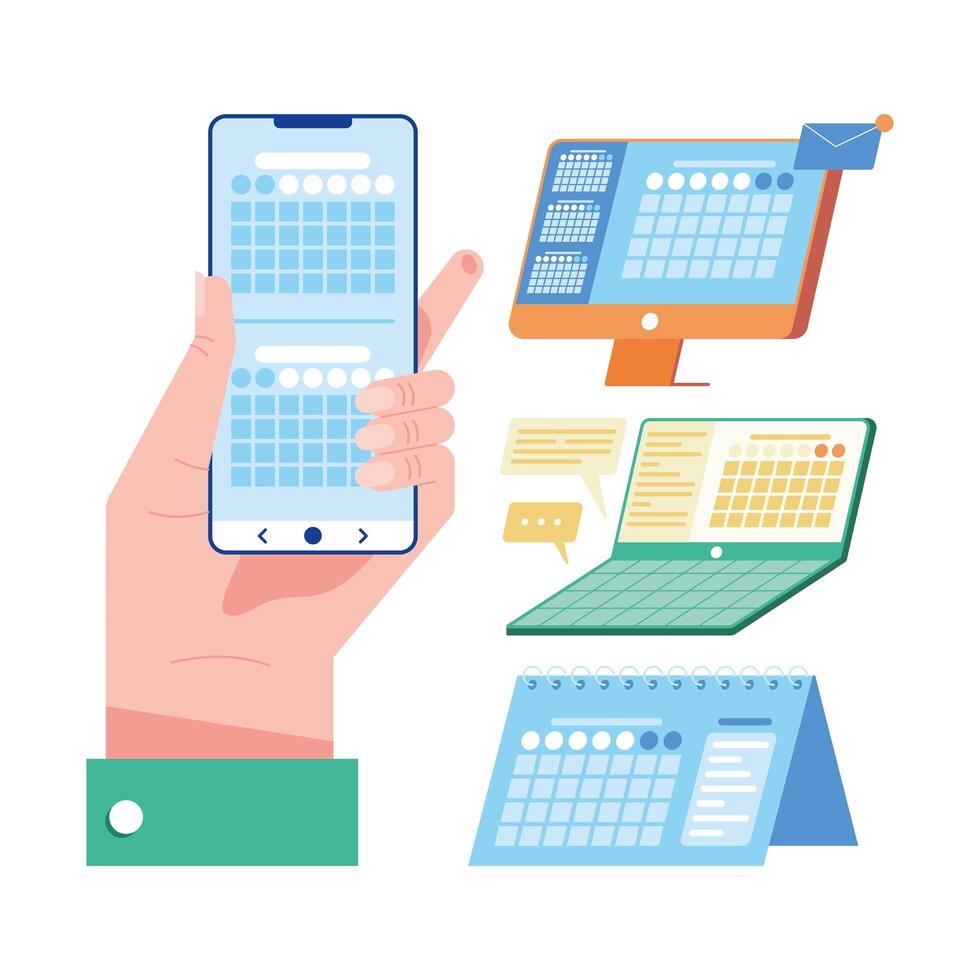 hand and devices planning vector