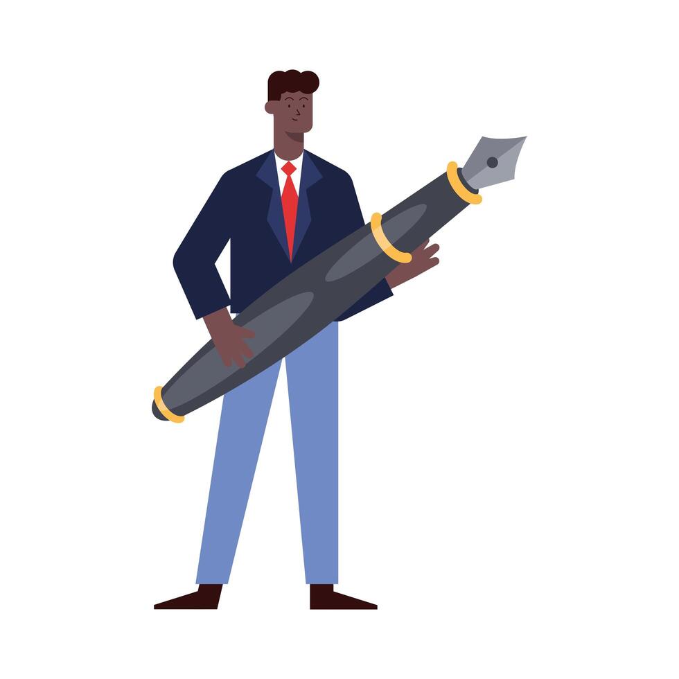 afro businessman with pen vector