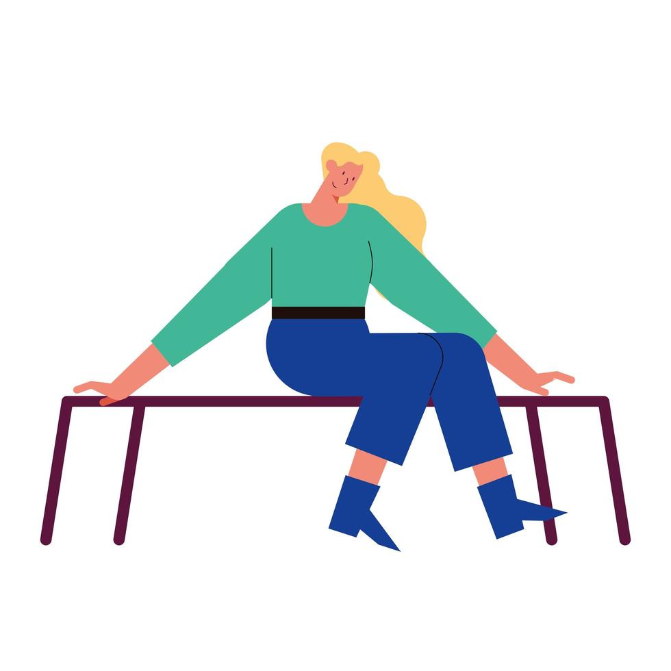 mujer sentada en un banco vector