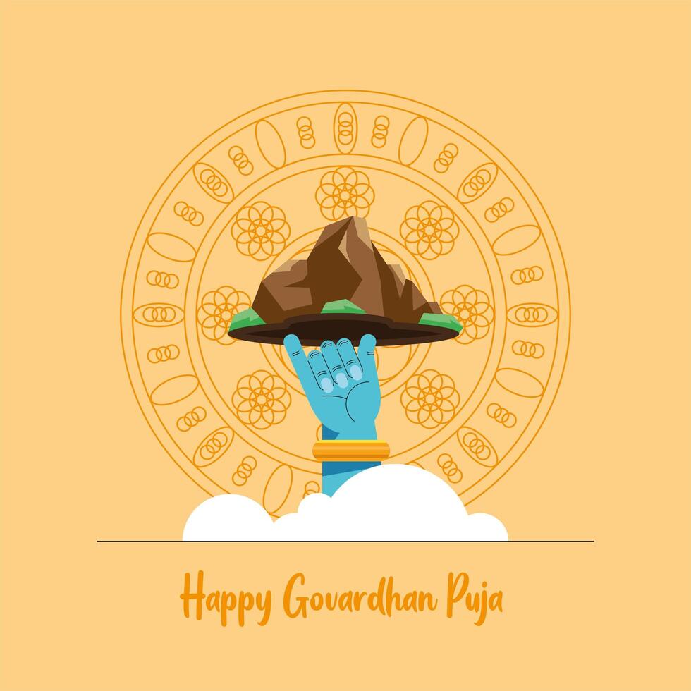 lord krishna hand lifting mountain vector