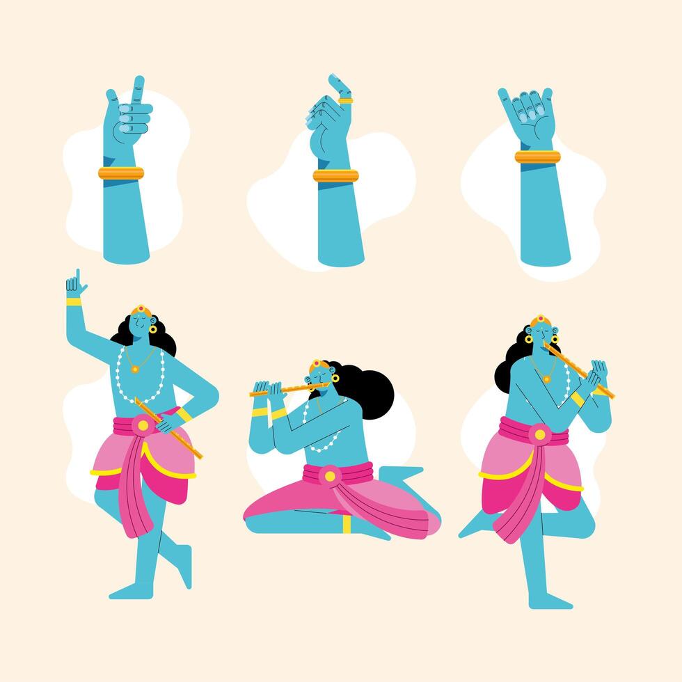 seis iconos de govardhan puja vector