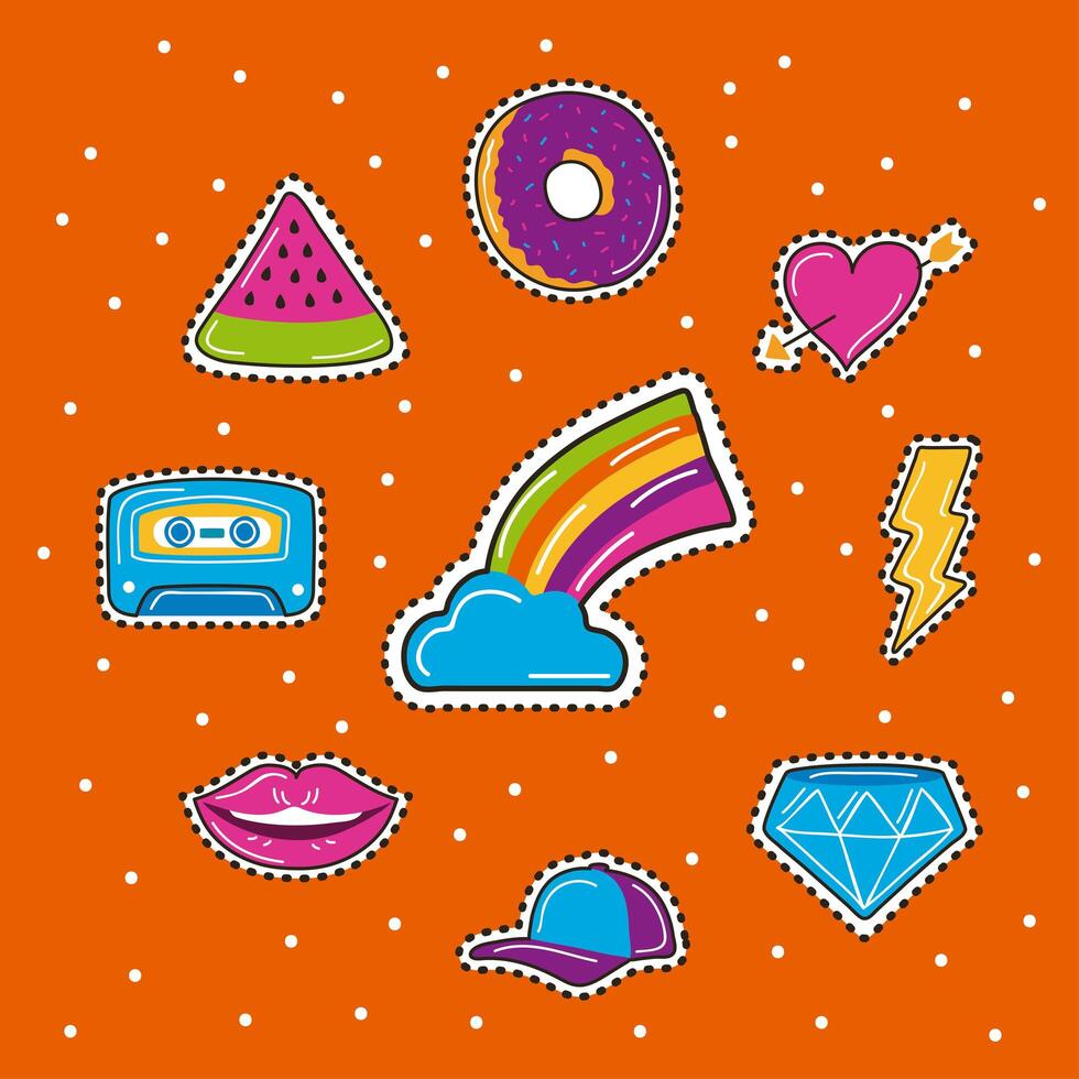 nine patches pop art icons vector