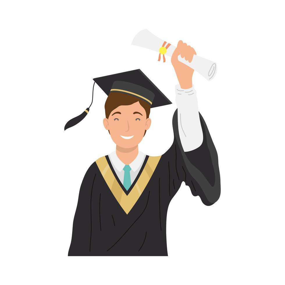 man graduate with diploma vector