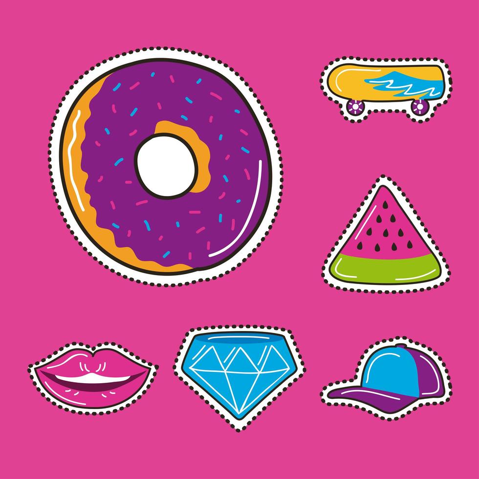 six patches pop art icons vector