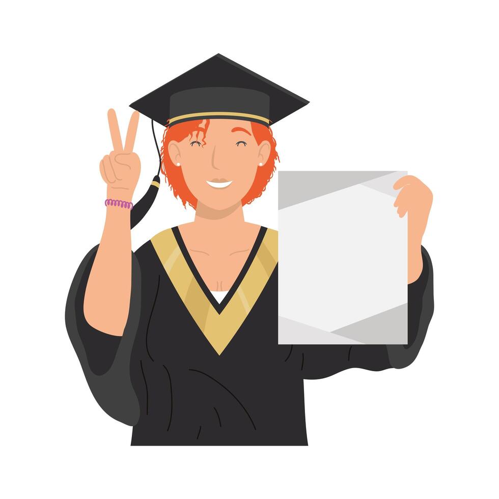 mujer graduada con diploma vector