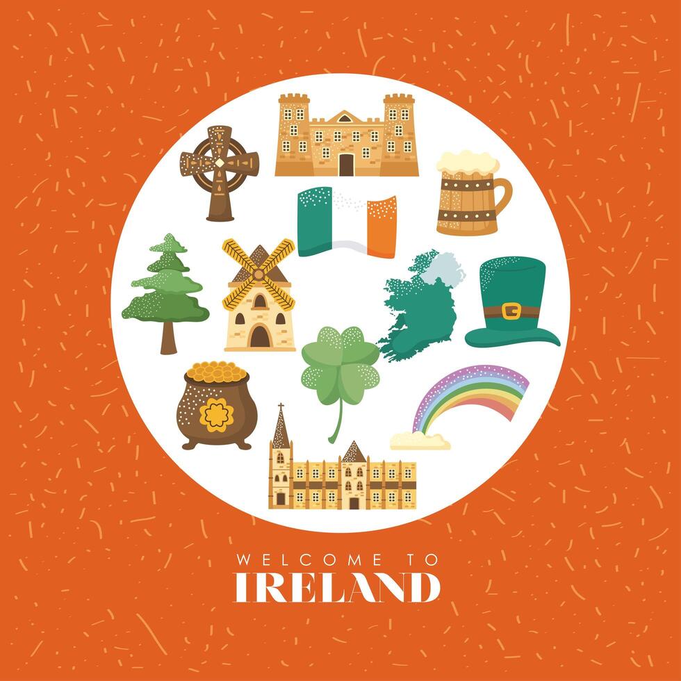 ireland icons in circle vector