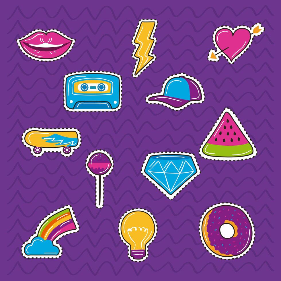 patches pop art twelve icons vector