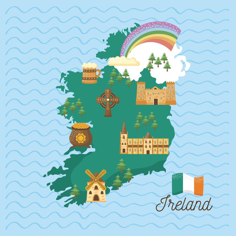 mapa e iconos de irlanda vector