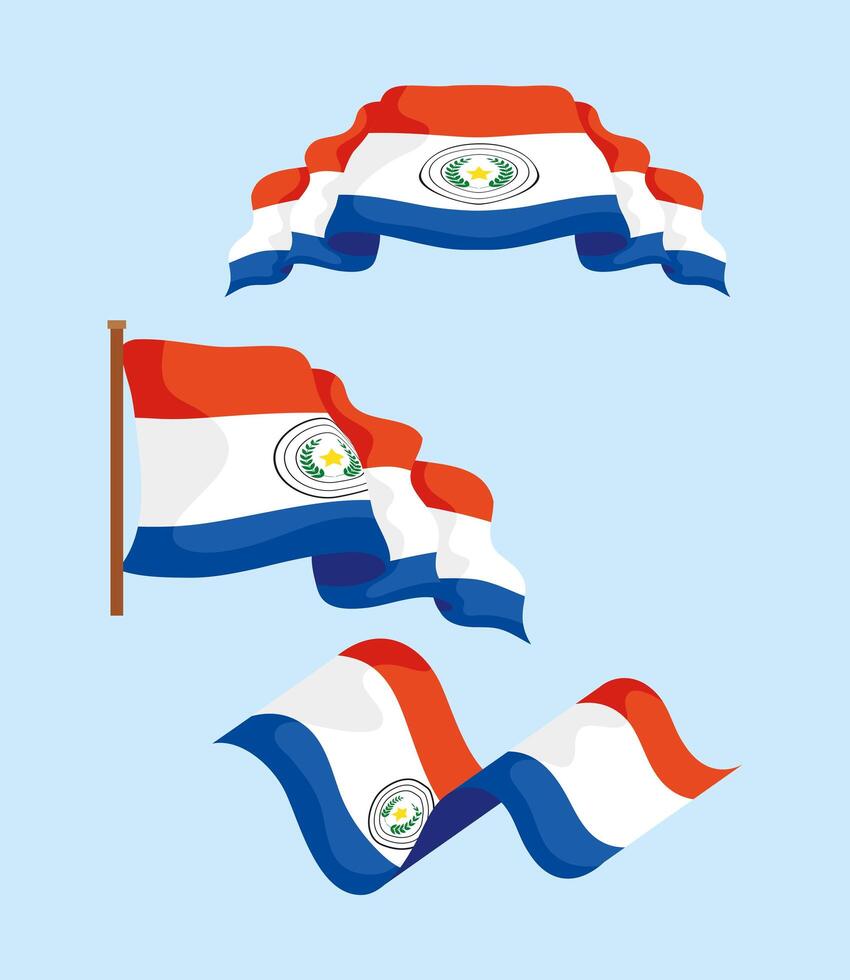 three Paraguay flags vector